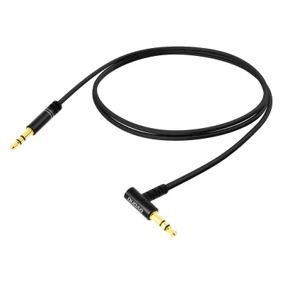 3,5 mm moški-moški avdio kabel, konec pod kotom 90°, dolžina 1 metra - crn
