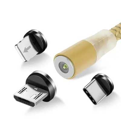 Magnetni 3-v-1 kabel 1m USB Type C / Micro USB / Lightning - zlat