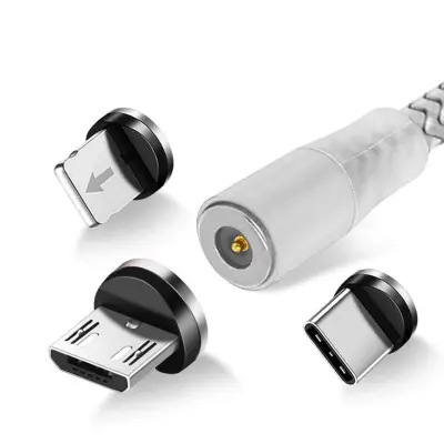 Magnetni 3-v-1 kabel 1 m USB Type C / Micro USB / Lightning - srebrn
