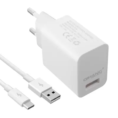 Omrežni polnilec Qualcomm Quick Charge 3.0 3A s kablom USB tipa C - bel