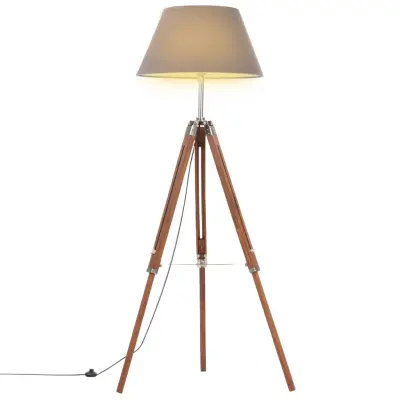 vidaXL Trinožna stoječa svetilka medeno rjava in siva tikovina 141 cm