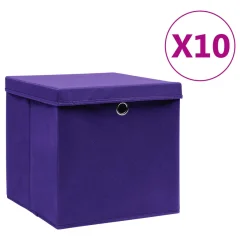 vidaXL Škatle s pokrovi 10 kosov 28x28x28 cm vijolične