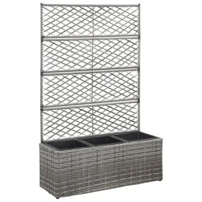 vidaXL Visoka greda z oporno mrežo in 3 lonci 83x30x130 cm siva