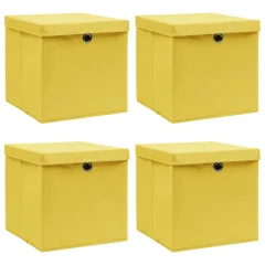 vidaXL Škatle za shranjevanje s pokrovi 4 kosi rumene 32x32x32 cm