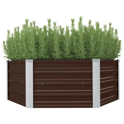 vidaXL Dvignjeno cvetlično korito pocinkano jeklo 129x129x46 cm rjavo