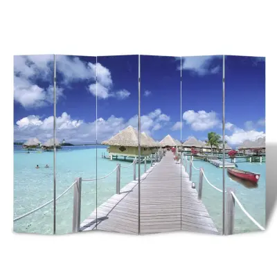 vidaXL Zložljiv paravan 217x170 cm plaža