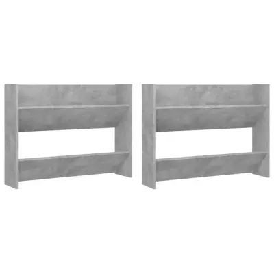 vidaXL Stenska omara za čevlje 2 kosa betonsko siva 80x18x60 cm