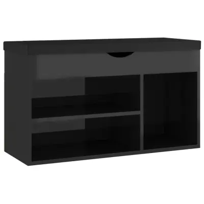vidaXL Klop za čevlje z blazino visok sijaj črna 80x30x47 cm inž. les
