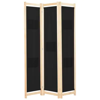 vidaXL Paravan 3-delni 120x170x4 cm črno blago