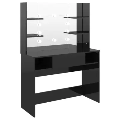 vidaXL Toaletna mizica z LED lučkami 100x40x135 cm MDF sijoče črna
