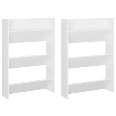 vidaXL Stenska omara za čevlje 2 kosa bela 60x18x90 cm iverna plošča