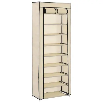 vidaXL Omarica za čevlje s pokrivalom krem 57x29x162 cm blago