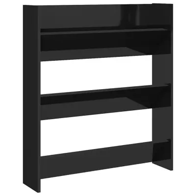 vidaXL Stenska omara za čevlje visok sijaj črna 80x18x90 cm iverna pl.