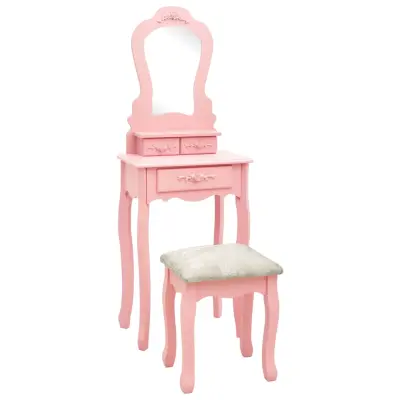 vidaXL Mizica za ličenje s stolčkom roza 50x59x136 cm les pavlovnije
