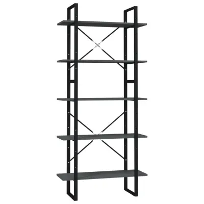 vidaXL Knjižna omara 5-nadstropna siva 80x30x175 cm inženirski les