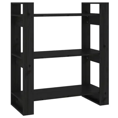 vidaXL Knjižna omara/pregrada črna 80x35x91 cm trdna borovina