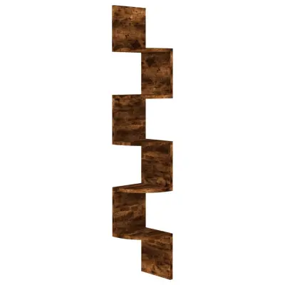 vidaXL Stenska kotna polica dimljeni hrast 19x19x123 cm inženirski les