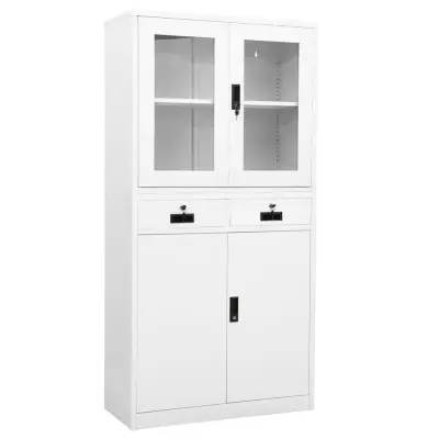 vidaXL Pisarniška omara bela 90x40x180 cm jeklo in kaljeno steklo