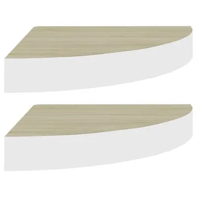 vidaXL Kotne stenske police 2 kosa hrast in bele 25x25x3,8 cm MDF