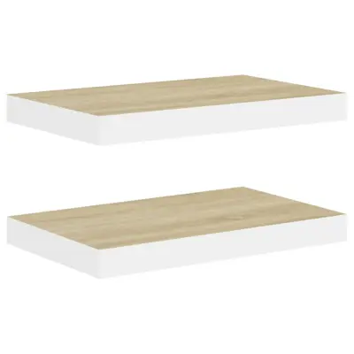 vidaXL Stenske police 2 kosa barva hrasta in bela 50x23x3,8 cm MDF