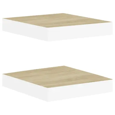 vidaXL Stenske police 2 kosa barva hrasta in bela 23x23,5x3,8 cm MDF