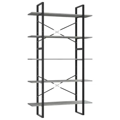 vidaXL Knjižna omara 5-nadstropna betonsko siva 100x30x175 cm inž. les