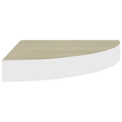 vidaXL Kotna stenska polica barva hrasta in bela 35x35x3,8 cm MDF