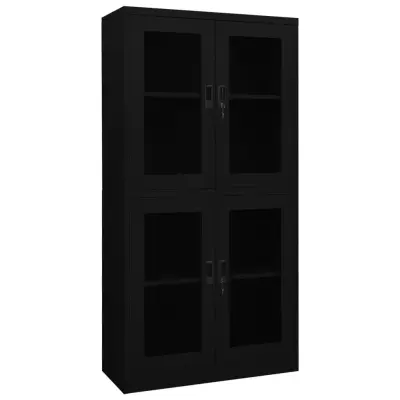 vidaXL Pisarniška omara črna 90x40x180 cm jeklo in kaljeno steklo