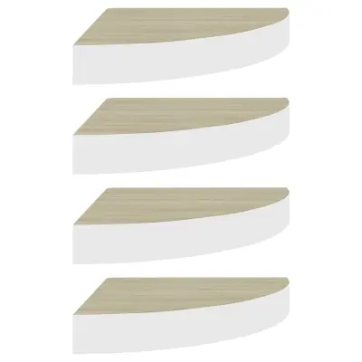 vidaXL Kotne stenske police 4 kosi hrast in bele 25x25x3,8 cm MDF
