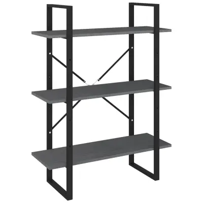vidaXL Knjižna omara 3-nadstropna siva 80x30x105 cm trdna borovina