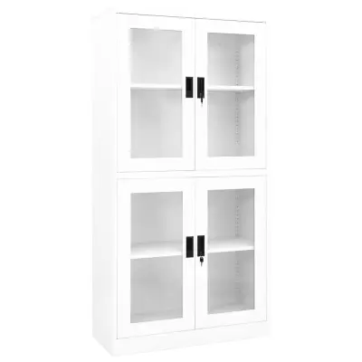 vidaXL Pisarniška omara bela 90x40x180 cm jeklo in kaljeno steklo