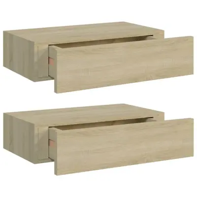 vidaXL Stenska polica s predalom 2 kosa hrast 40x23,5x10 cm MDF
