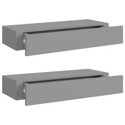 vidaXL Stenska polica s predalom 2 kosa siva 60x23,5x10 cm mediapan