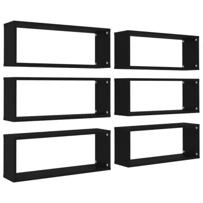 vidaXL Stenske police kockaste 6 kosov črne 60x15x23 cm