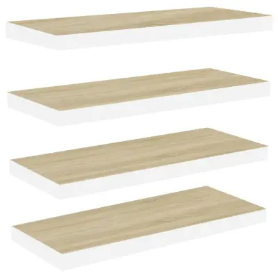 vidaXL Stenske police 4 kosi hrast in bele 80x23,5x3,8 cm MDF