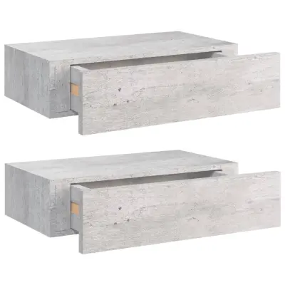 vidaXL Stenska polica s predalom 2 kosa betonsko siva 40x23,5x10cm MDF