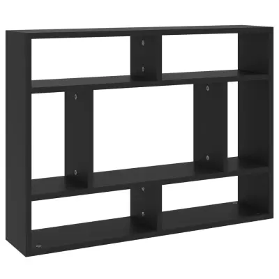 vidaXL Stenska polica črna 75x16x55 cm inženirski les