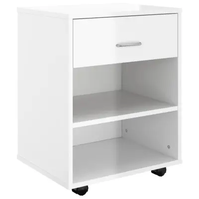 vidaXL Omarica na kolesih visok sijaj bela 46x36x59 cm iverna plošča
