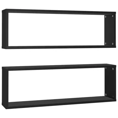 vidaXL Stenske police kockaste 2 kosa črne 80x15x26,5cm inženirski les