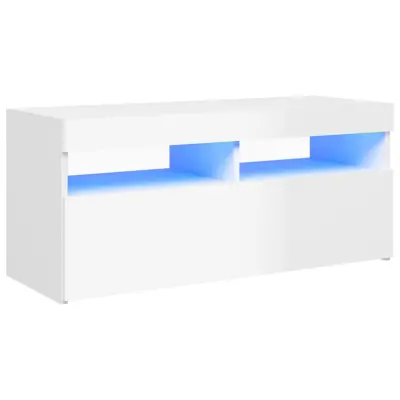 vidaXL TV omarica z LED lučkami visok sijaj bela 90x35x40 cm