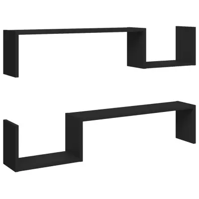 vidaXL Stenska polica 2 kosa črna 100x15x20 cm iverna plošča