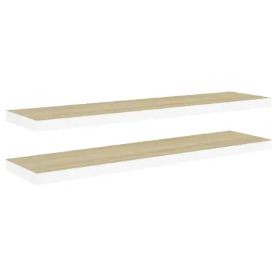 vidaXL Stenske police 2 kosa barva hrasta in bela 120x23,5x3,8 cm MDF