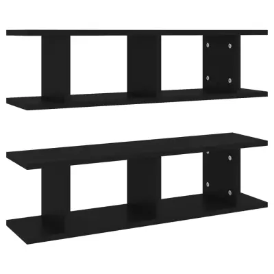 vidaXL Stenska polica 2 kosa črna 75x18x20 cm inž. les