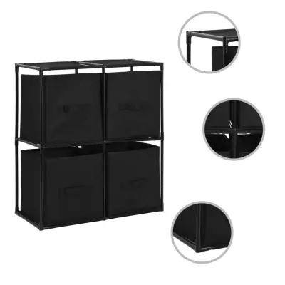 vidaXL Omara s 4 košarami iz blaga črna 63x30x71 cm jeklo