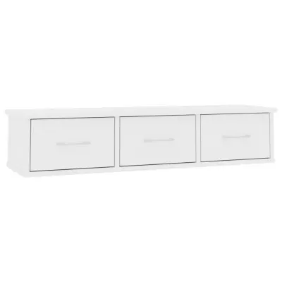 vidaXL Stenska polica s predali bela 88x26x18,5 cm inženirski les