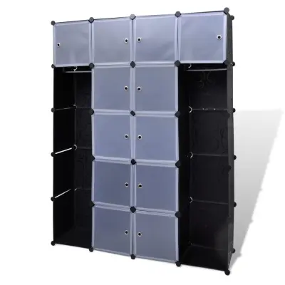 vidaXL Modularna omara s 14 predelki črna in bela 37x146x180,5 cm