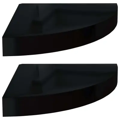 vidaXL Kotne police 2 kosa visok sijaj črne 25x25x3,8 cm MDF