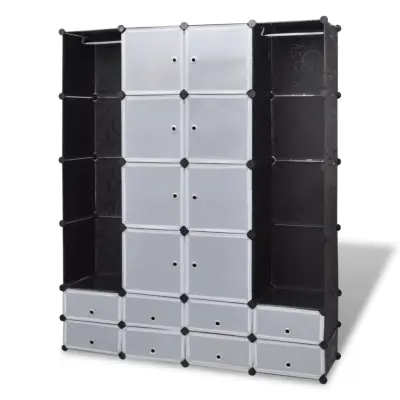 vidaXL Modularna omara z 18 predelki črna in bela 37x146x180,5 cm