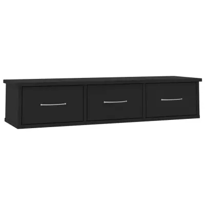 vidaXL Stenska polica s predali črna 88x26x18,5 cm inženirski les
