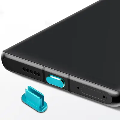 Cadorabo Zaščitni pokrovček, združljiv z USB C v svetlo modri barvi za zaščito pred prahom za polnjenje vrat proti prahu